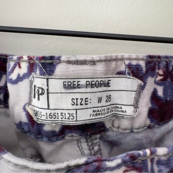 Free People Floral Corduroy Pants 5-Pocket Belt Loops Zip Button Stretch Cotton - Picture 8 of 10